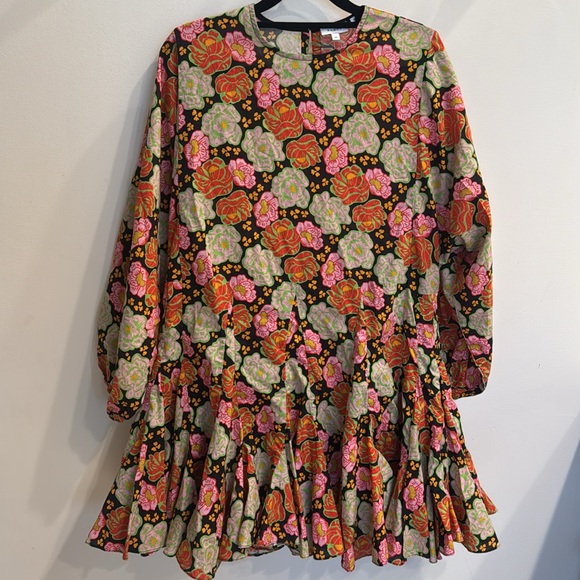 RHODE Ella Floral-Print Cotton Mini Dress size xs missing belt - Picture 3 of 10